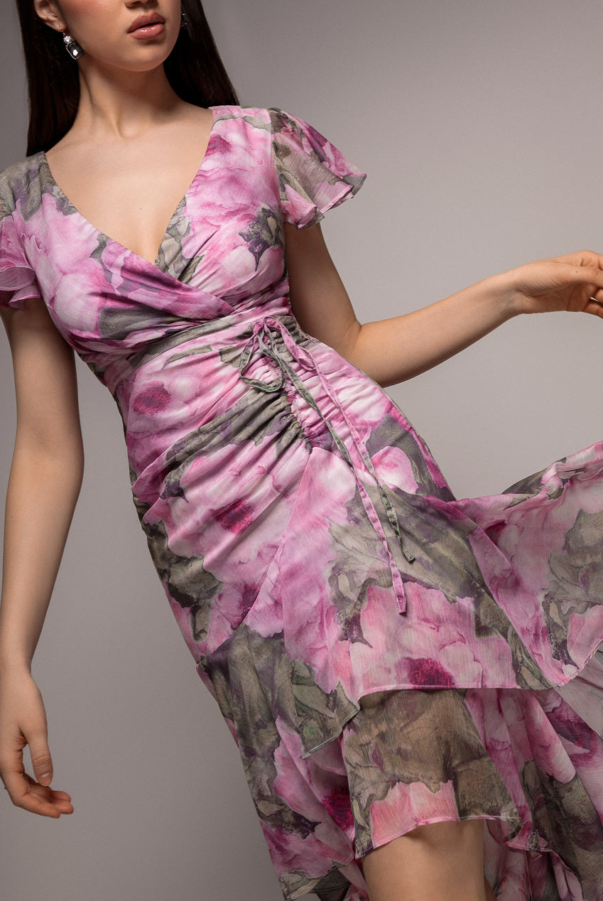 Floral Wrap High And Low Midaxi Dress - Blush DR4369