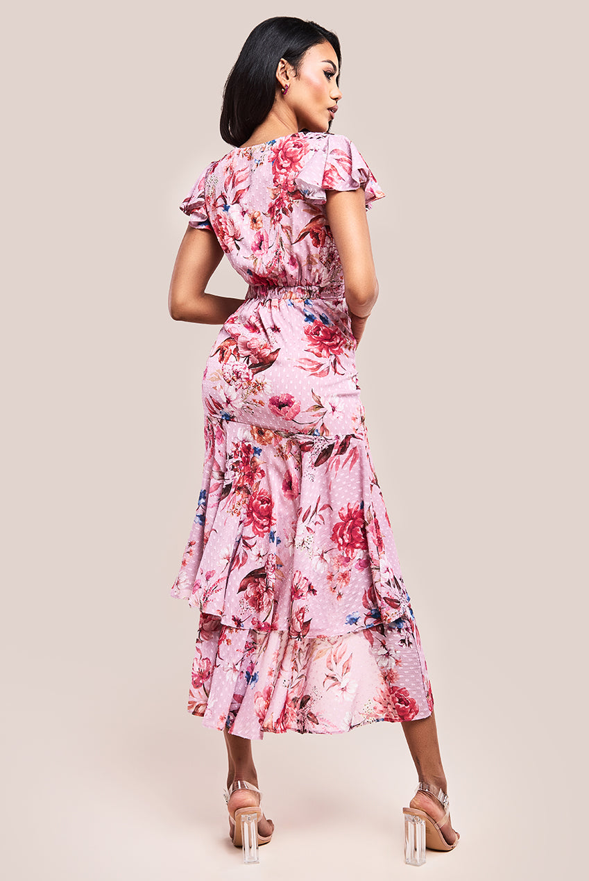 Floral Wrap High And Low Midaxi Dress - Blush Pink DR4369