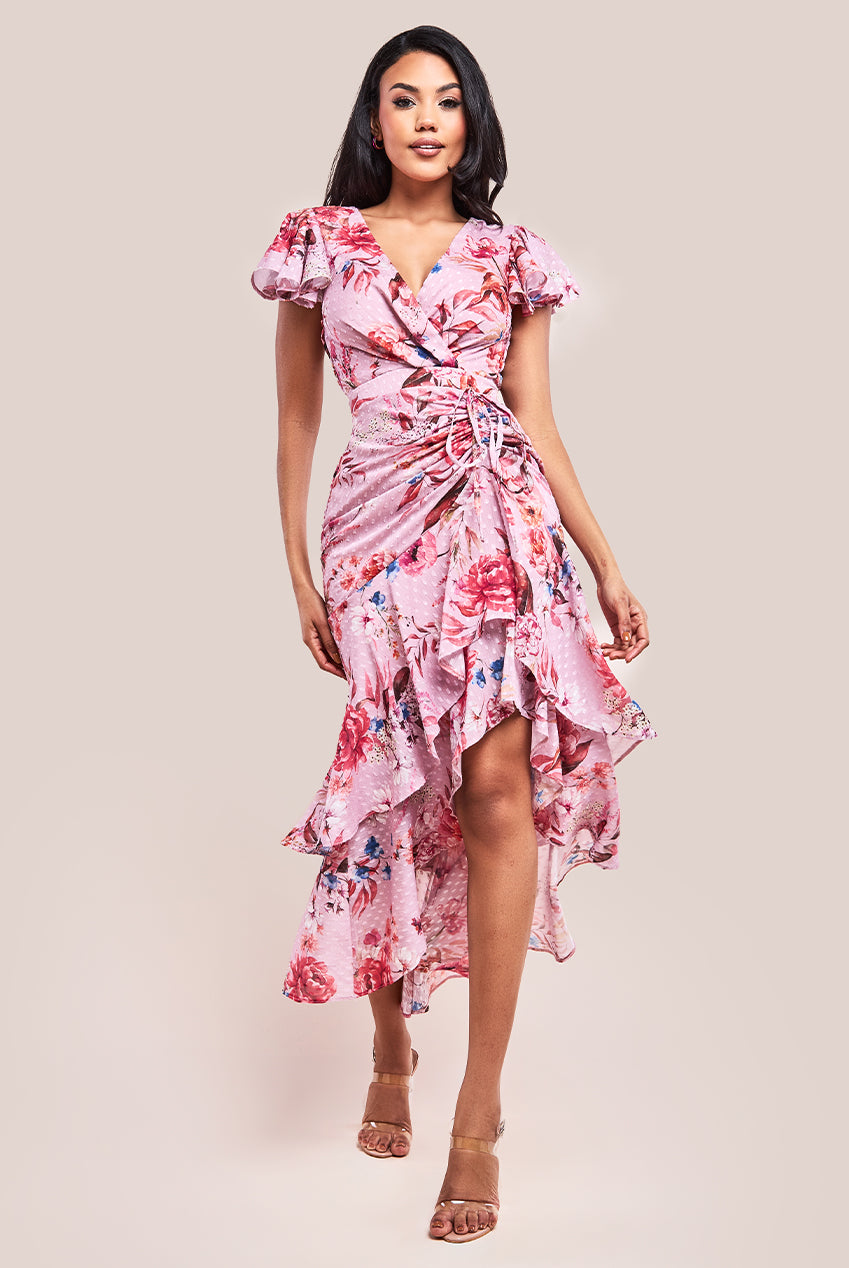 Floral Wrap High And Low Midaxi Dress - Blush Pink DR4369