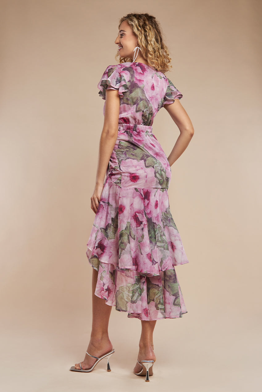 Floral Wrap High And Low Midaxi Dress - Blush DR4369