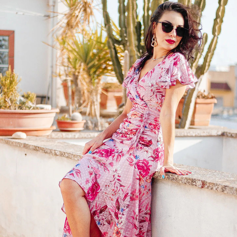 Floral Wrap High And Low Midaxi Dress - Blush | Goddiva