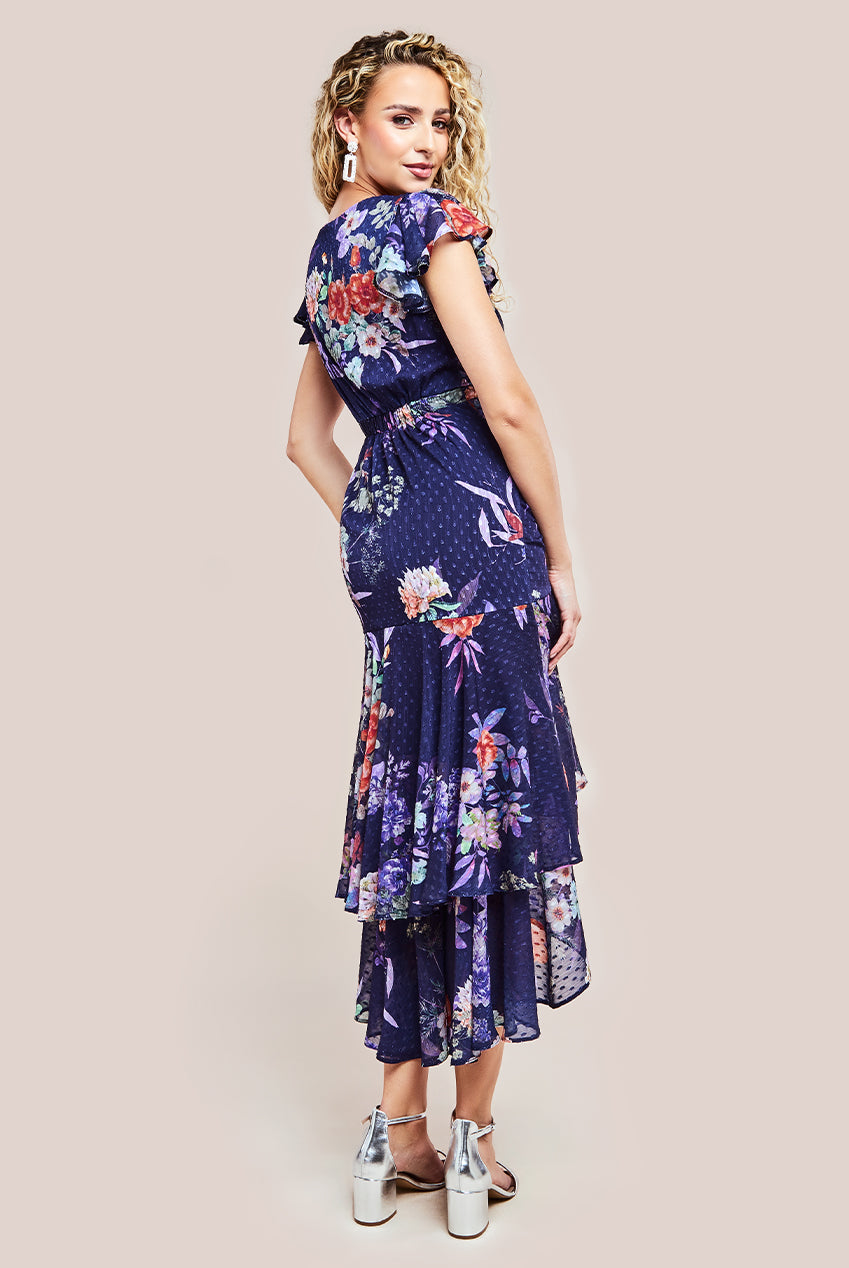 Floral Wrap High And Low Midaxi Dress - Navy DR4369