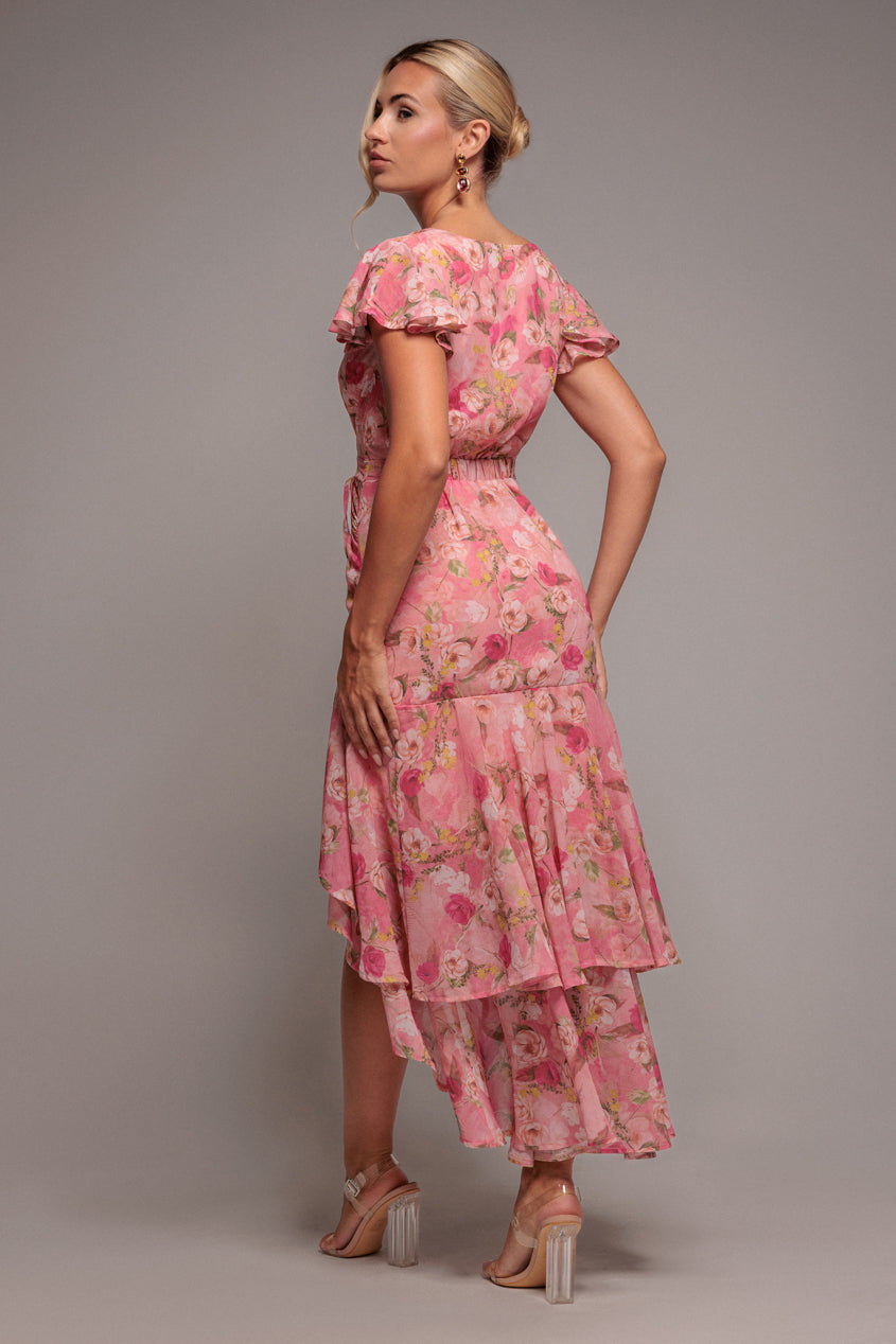 Floral Wrap High And Low Midaxi Dress - Pink DR4369
