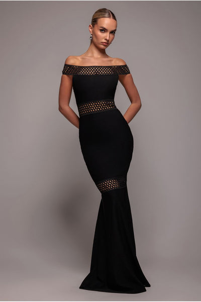 Black - Off The Shoulder Ribbed Bodycon Maxi Dress - Black by Goddiva