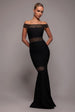 Off The Shoulder Ribbed Bodycon Maxi Dress - Black by Goddiva