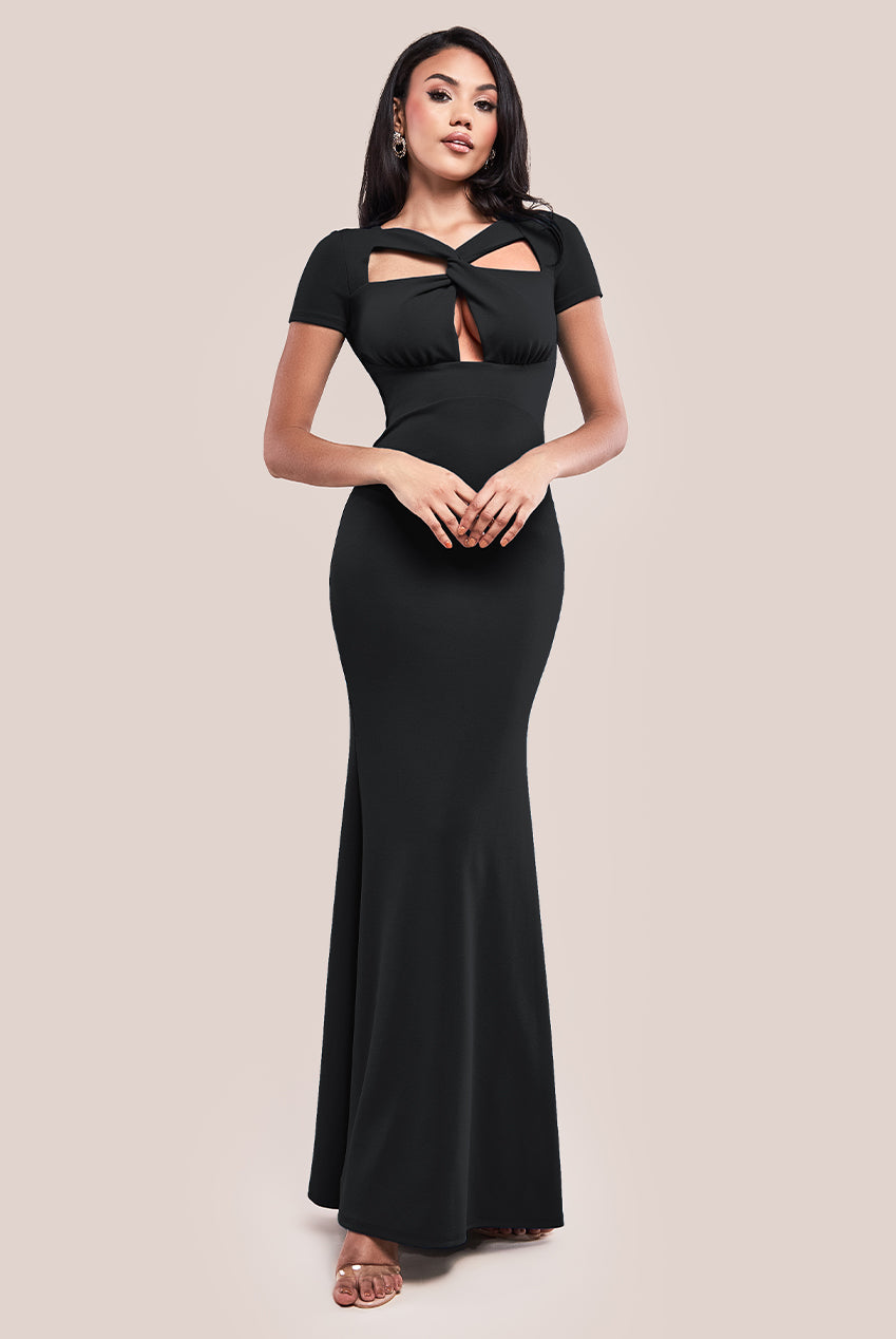 Scuba Crepe Twist Cutout Maxi Dress - Black DR4374