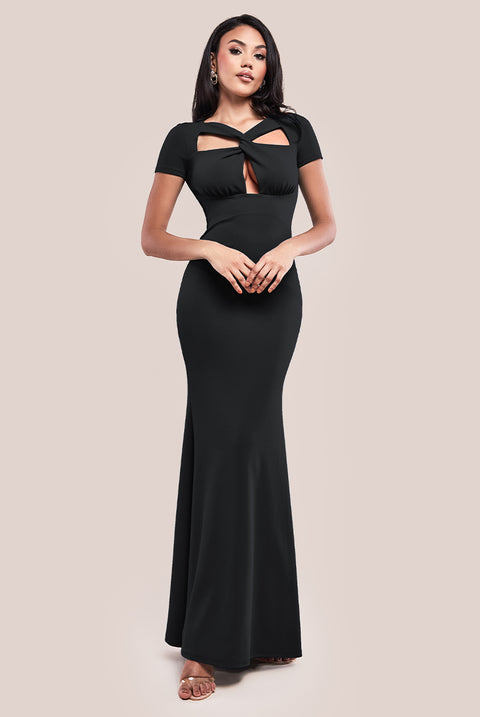 Scuba Crepe Twist Cutout Maxi Dress - Black by Goddiva