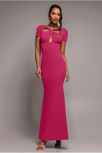 Scuba Crepe Twist Cutout Maxi Dress - Hot Pink by Goddiva