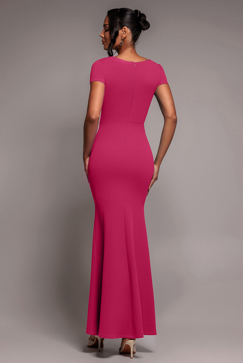 Scuba Crepe Twist Cutout Maxi Dress - Hot Pink DR4374