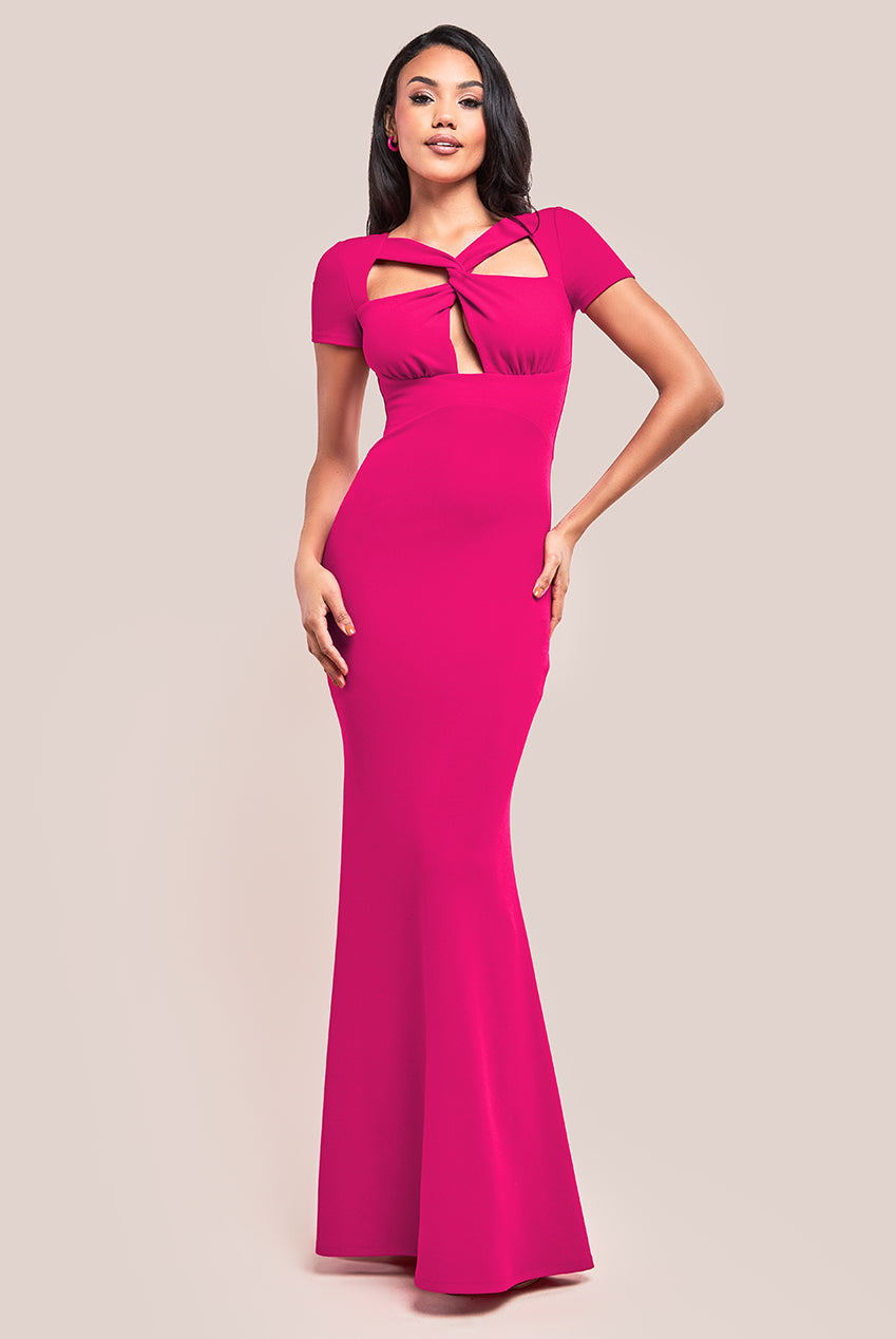 Scuba Crepe Twist Cutout Maxi Dress - Hot Pink DR4374