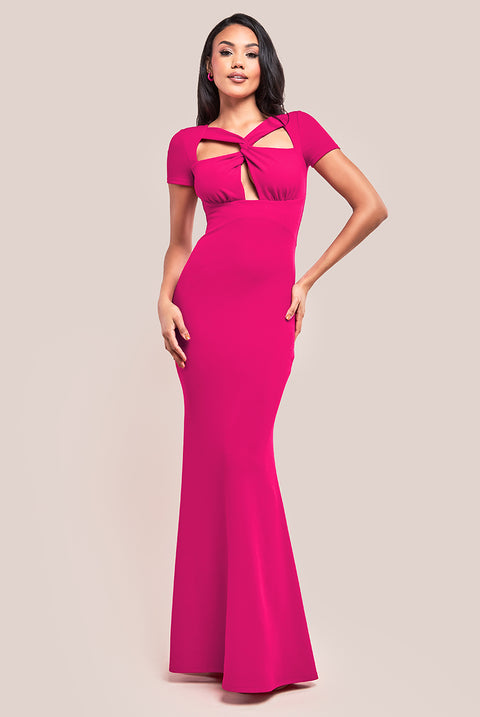 Scuba Crepe Twist Cutout Maxi Dress - Hot Pink by Goddiva