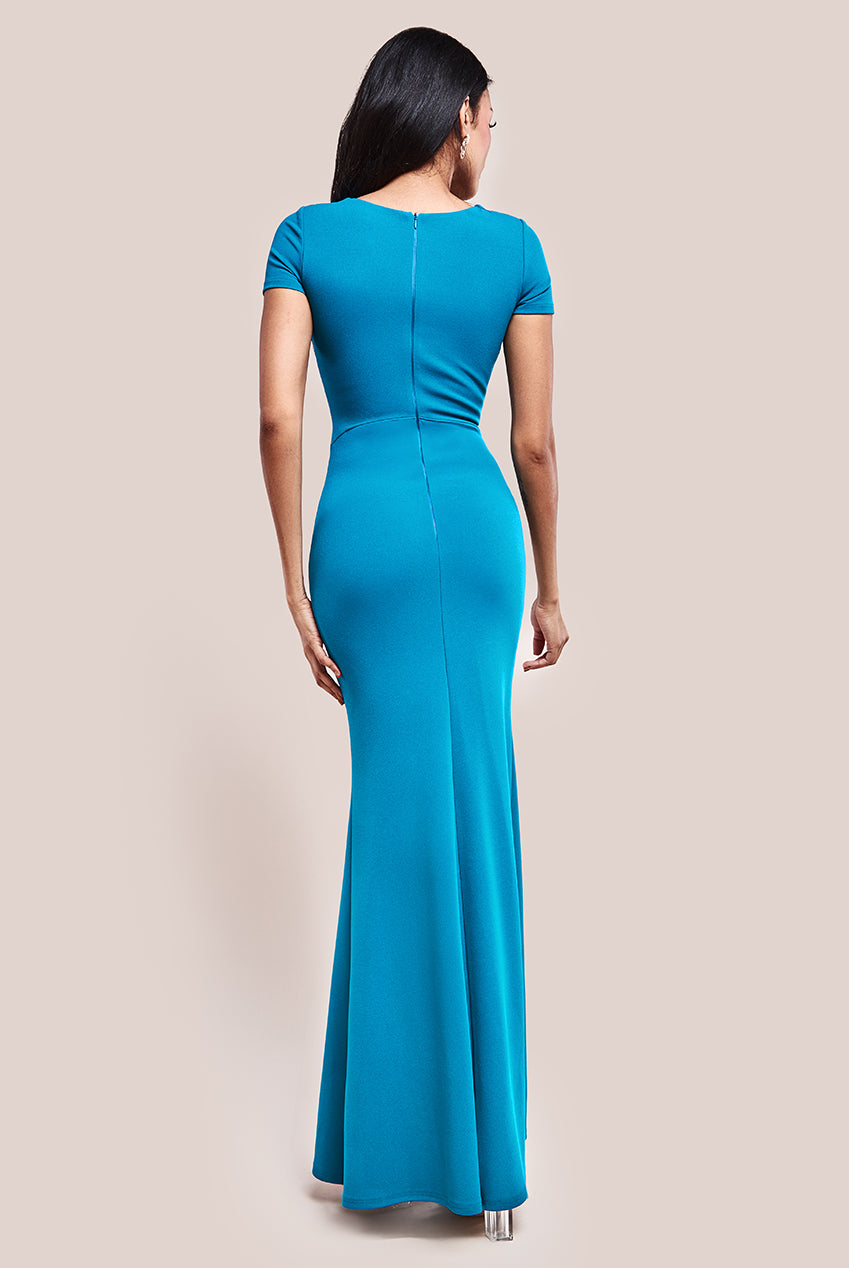 Scuba Crepe Twist Cutout Maxi Dress - Teal Blue DR4374