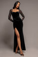 Hotfix Diamante Sleeve Front Split Velvet Maxi Dress - Black by Goddiva