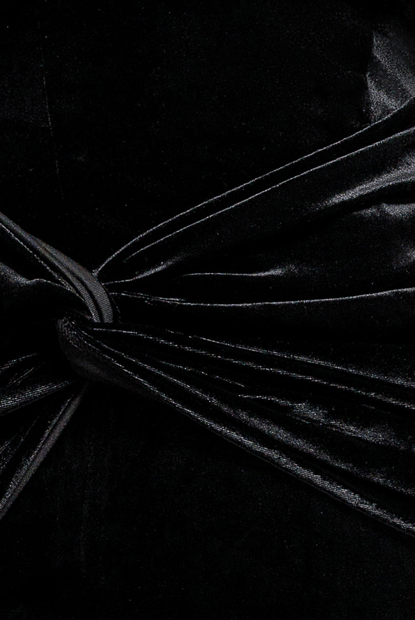 Hotfix Diamante Sleeve Front Split Velvet Maxi Dress - Black DR4383