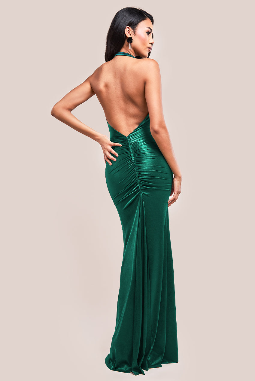 Halter Cowl Neck Back Maxi Dress - Emerald DR4387