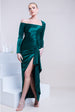 Goddiva Slinky Satin One Shoulder Split Maxi Dress - Emerald Green