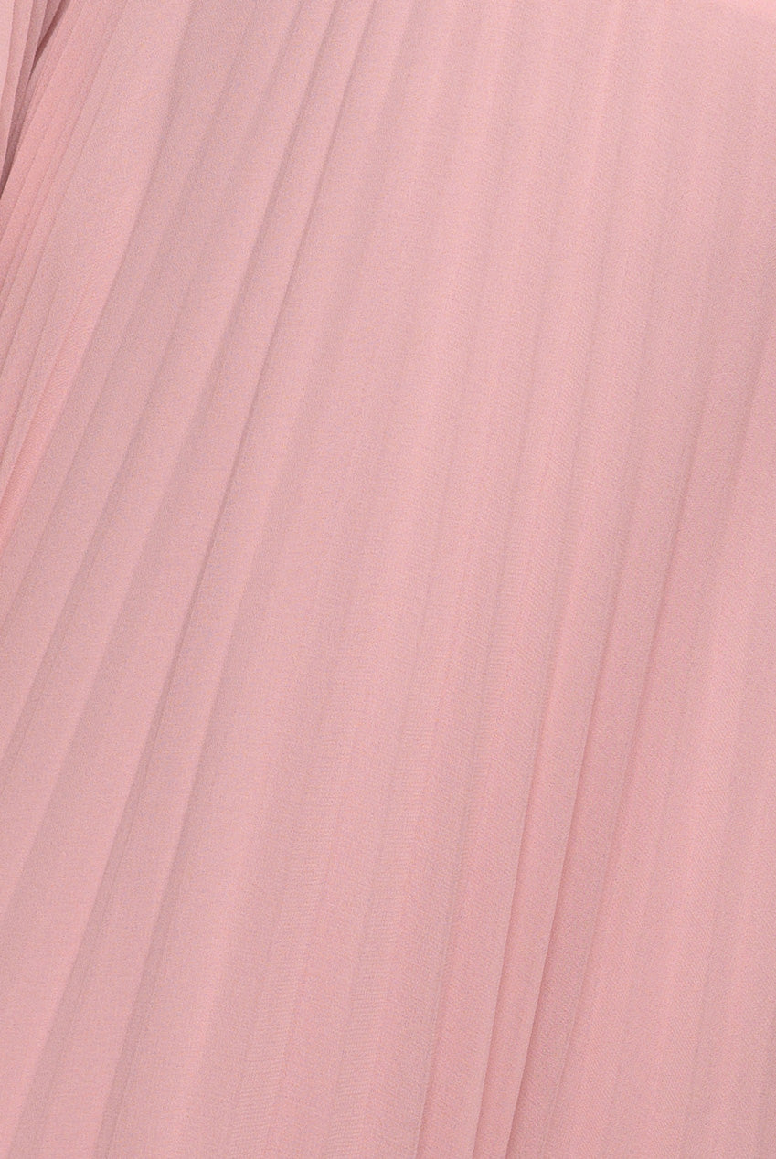 Scalloped Lace Bodice Pleated Chiffon A Line Maxi Dress - Blush Pink DR4390