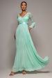 Scalloped Lace Bodice Pleated Chiffon A Line Maxi Dress - Mint Green by Goddiva