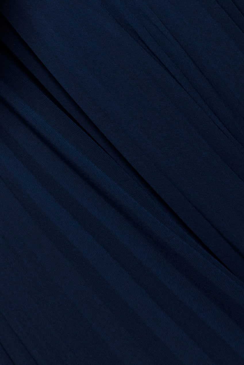 Scalloped Lace Bodice Pleated Chiffon A Line Maxi Dress - Navy Blue DR4390