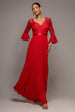 Scalloped Lace Bodice Pleated Chiffon A Line Maxi Dress - Red by Goddiva