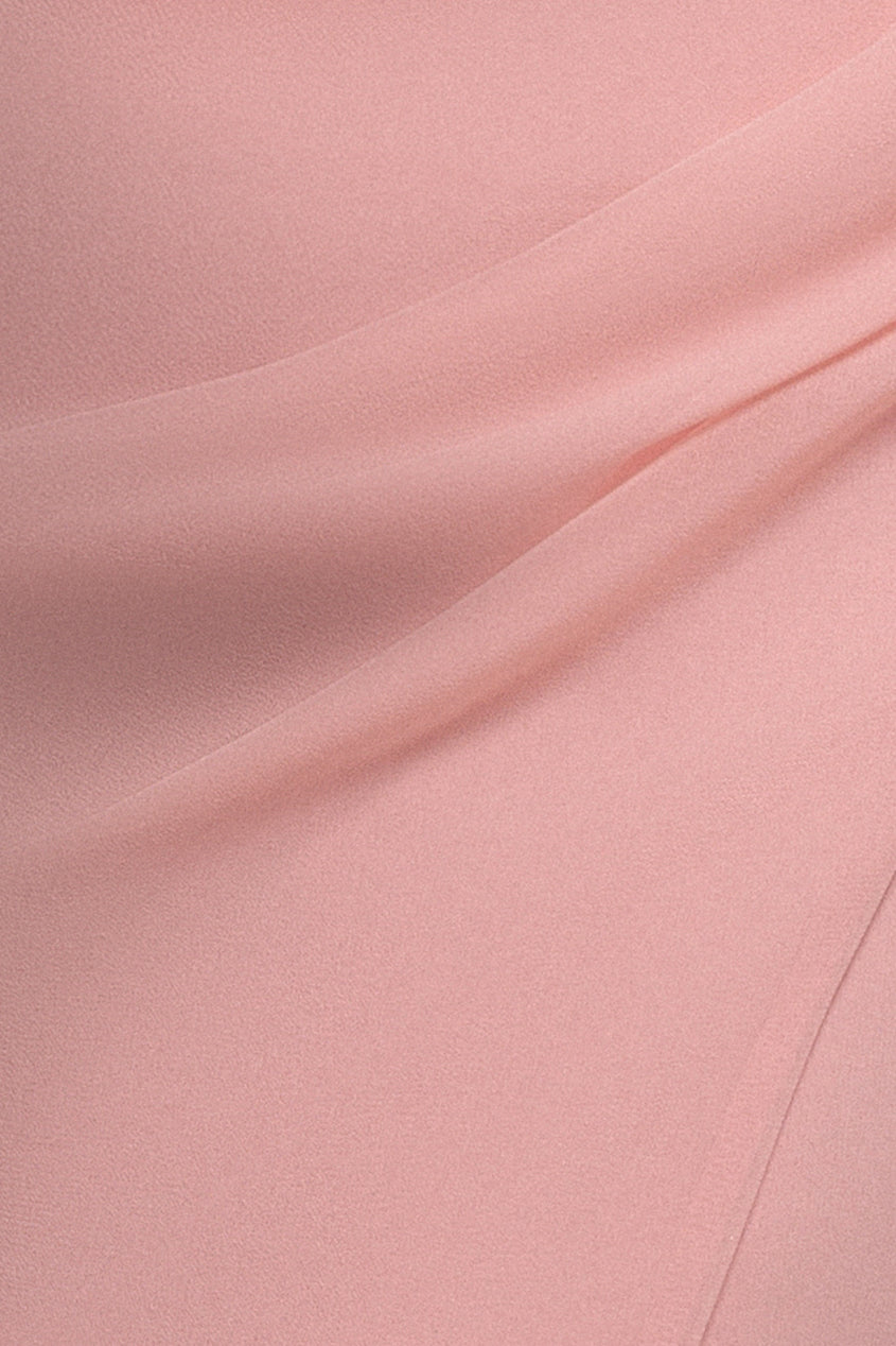 Scalloped Lace & Chiffon Winged Corset Bodice Maxi Dress - Blush Pink DR4397