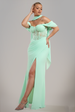 Scalloped Lace & Chiffon Winged Corset Bodice Maxi Dress - Mint Green by Goddiva