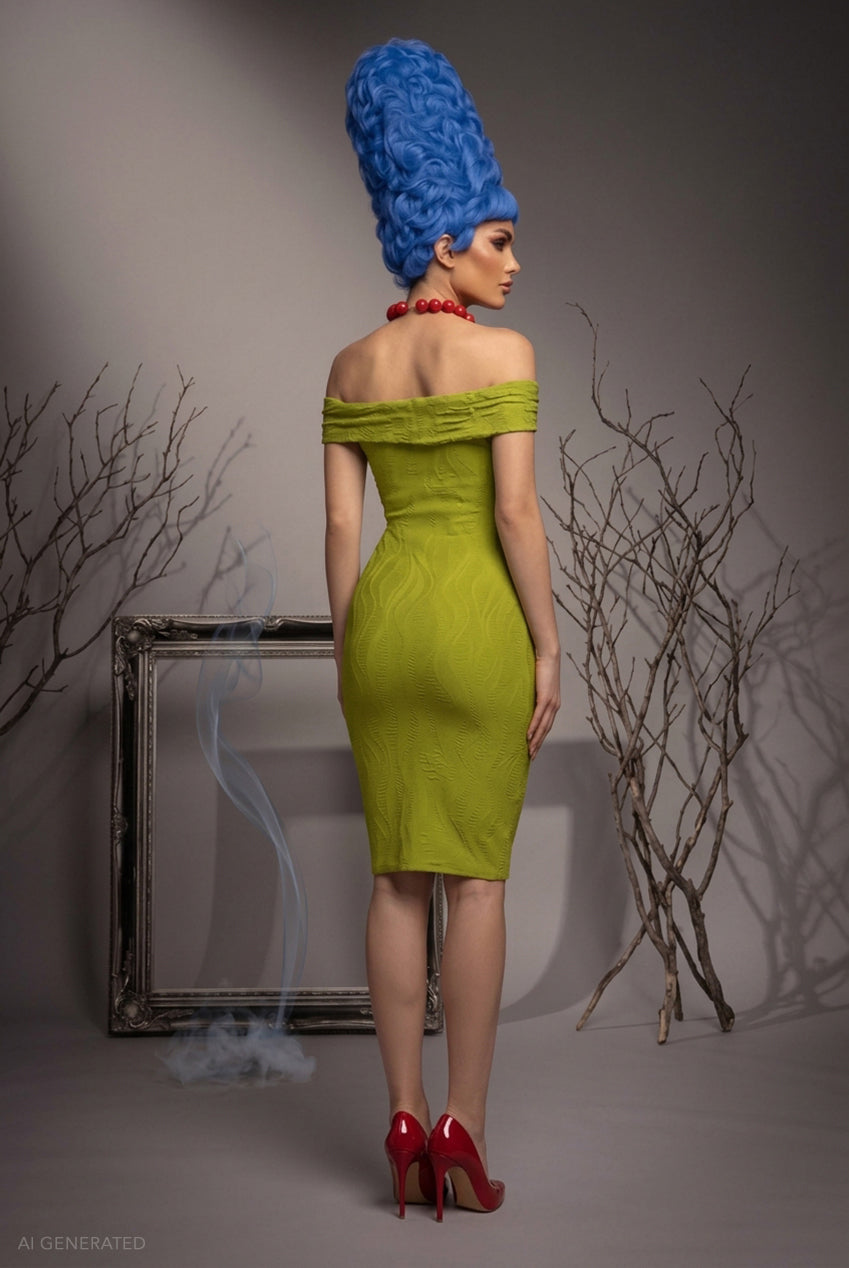 Strapless Bodycon Midi Marge Simpson-Inspired Halloween Costume - Lime Green DR4409-HAL