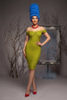 Strapless Bodycon Midi Marge Simpson-Inspired Halloween Costume - Lime Green by Goddiva