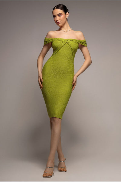 Front Knot Twist Midi Dress - Lime Green by Goddiva