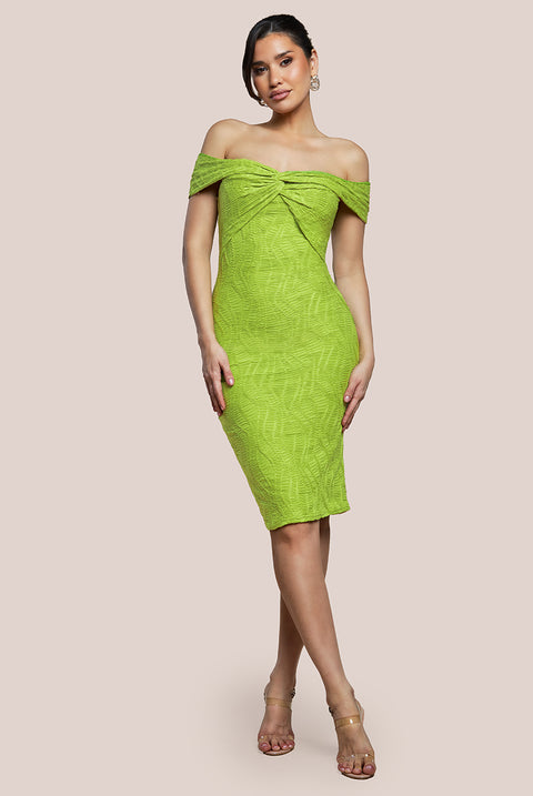 Front Knot Twist Midi Dress - Lime Green DR4409