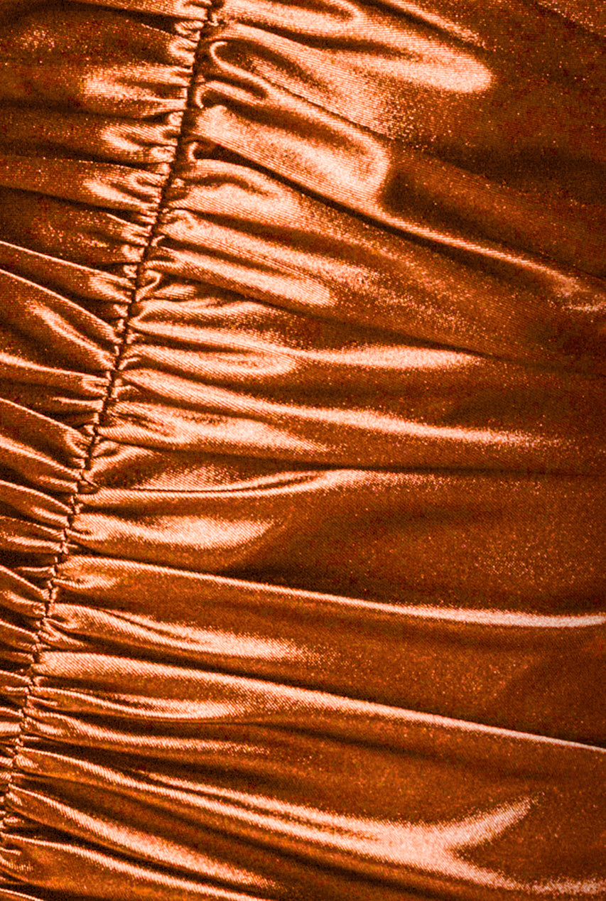 Multi-Tied Satin Gathered Ring Maxi Dress - Bronze DR4417