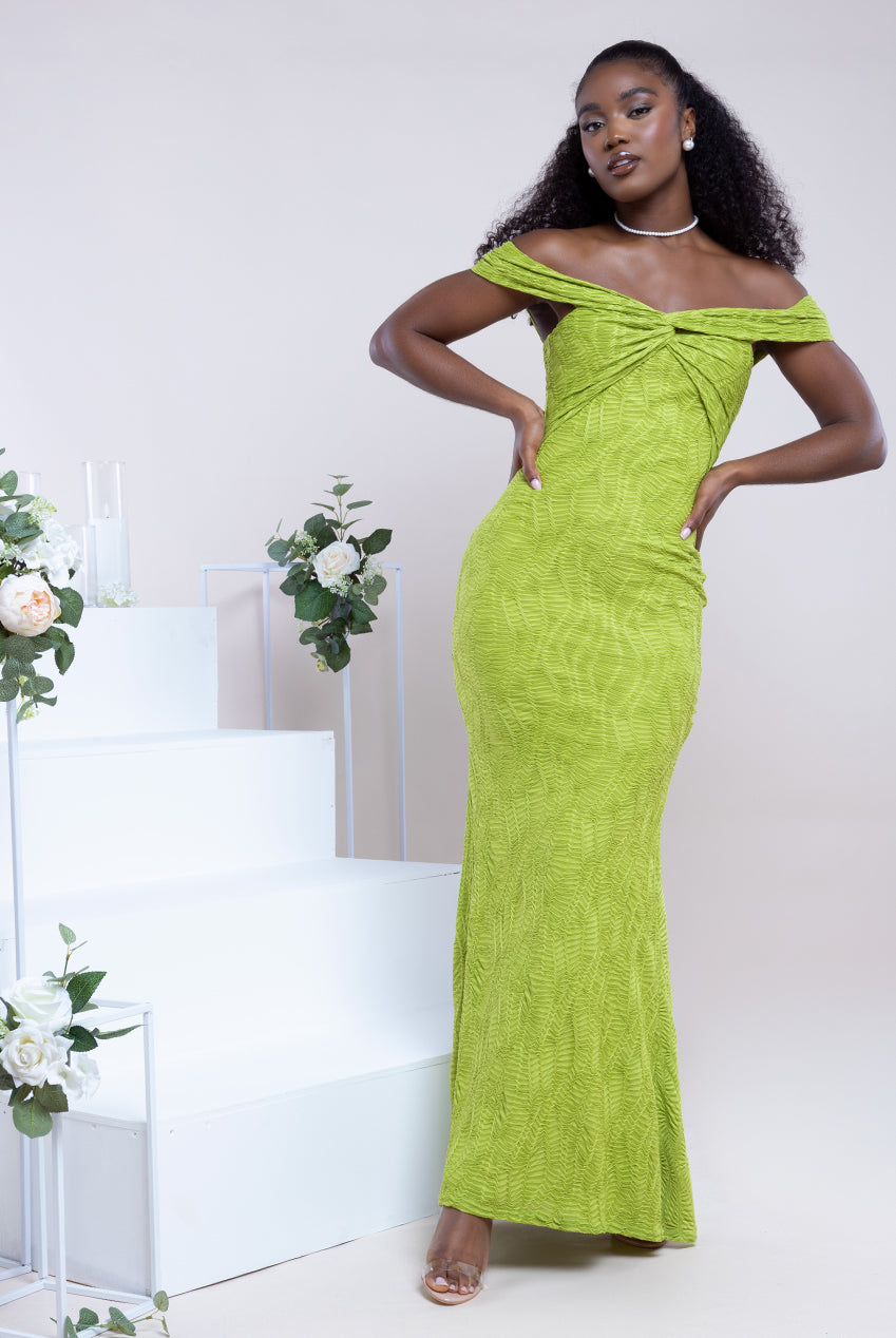 Front Knot Twist Maxi Dress Lime Green