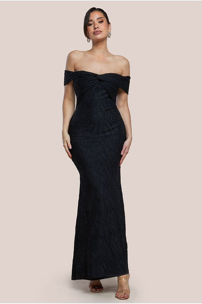 Black - Front Knot Twist Maxi Dress - Black by Goddiva