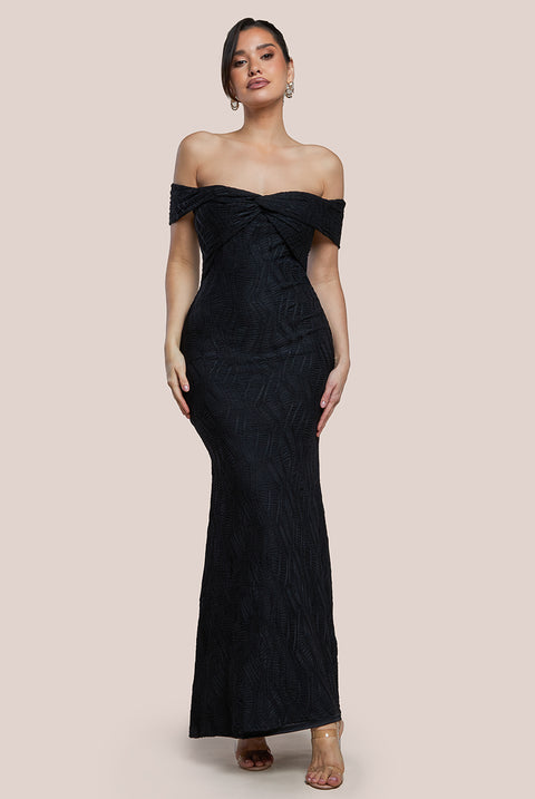 Front Knot Twist Maxi Dress - Black DR4418