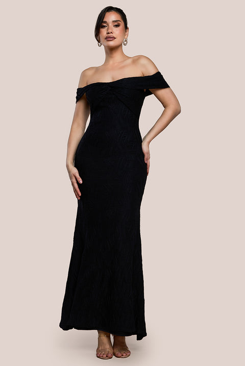 Front Knot Twist Maxi Dress - Black DR4418