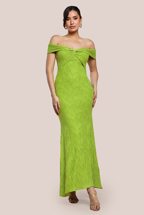 Front Knot Twist  Maxi Dress - Lime Green by Goddiva