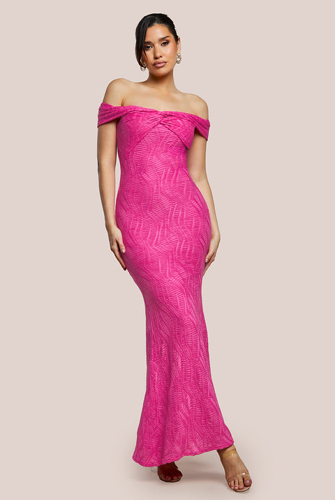 Front Knot Twist  Maxi Dress - Magenta DR4418