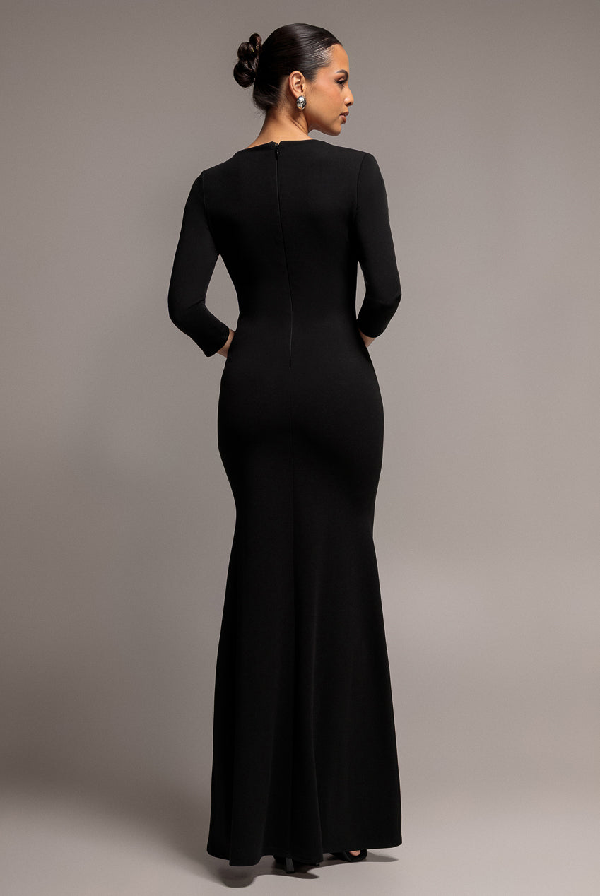 Asymmetric Neck Diamante Embellished Maxi Dress - Black DR4421