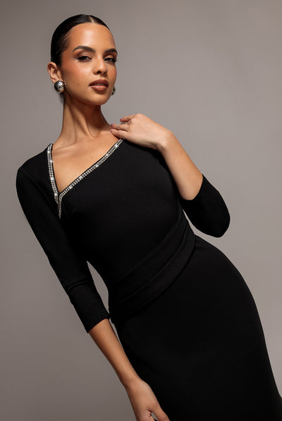 Black - Asymmetric Neck Diamante Embellished Maxi Dress - Black by Goddiva