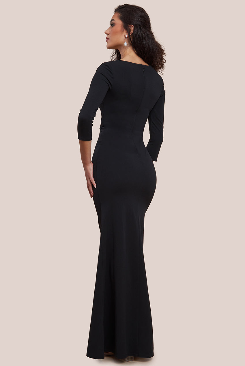 Asymmetric Neck Diamante Embellished Maxi Dress - Black DR4421