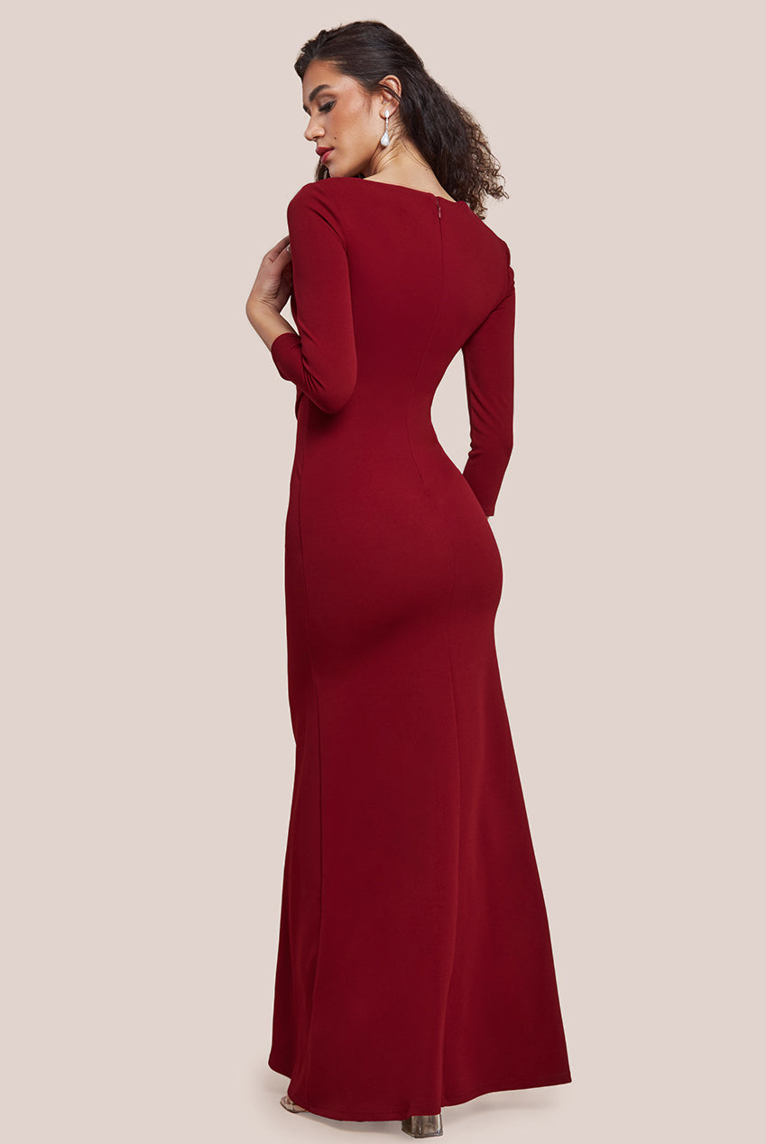 Asymmetric Neck Diamante Embellished Maxi Dress - Wine DR4421