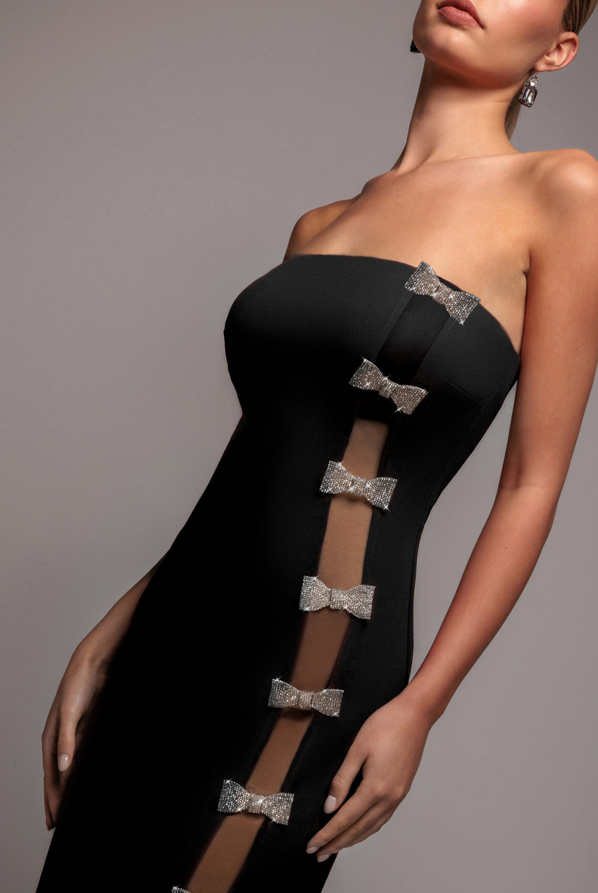 Bow Embellished Strapless Mermaid Maxi Dress - Black DR4422