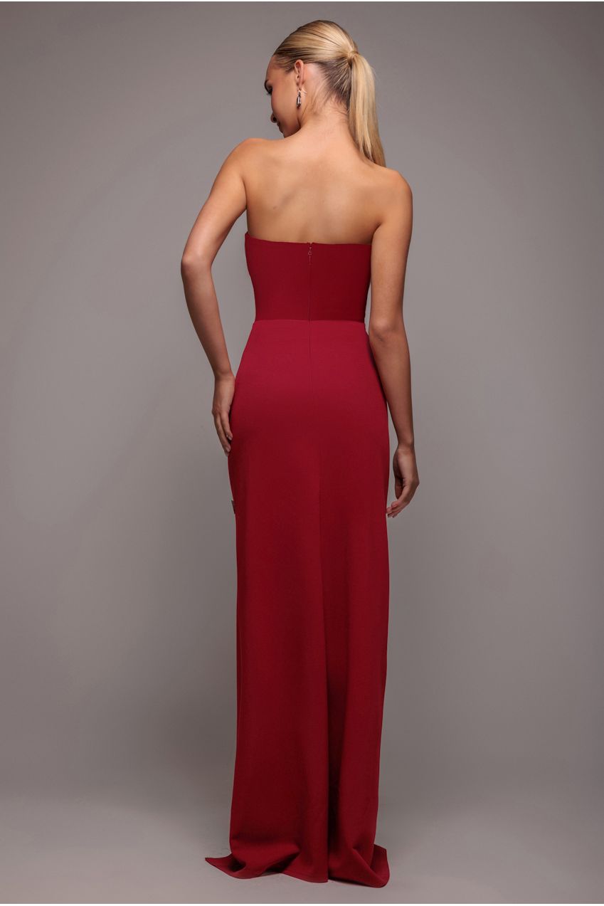 Bow Embellished Strapless Mermaid Maxi Dress - Wine | Goddiva Bow Embellished Strapless Mermaid Maxi Dress - Wine | Goddiva