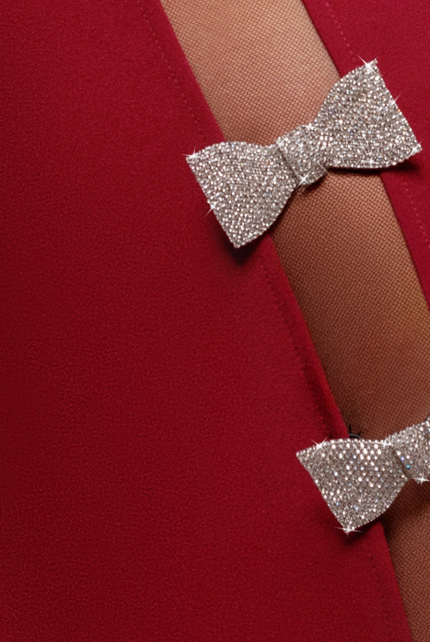 Bow Embellished Strapless Mermaid Maxi Dress - Wine DR4422