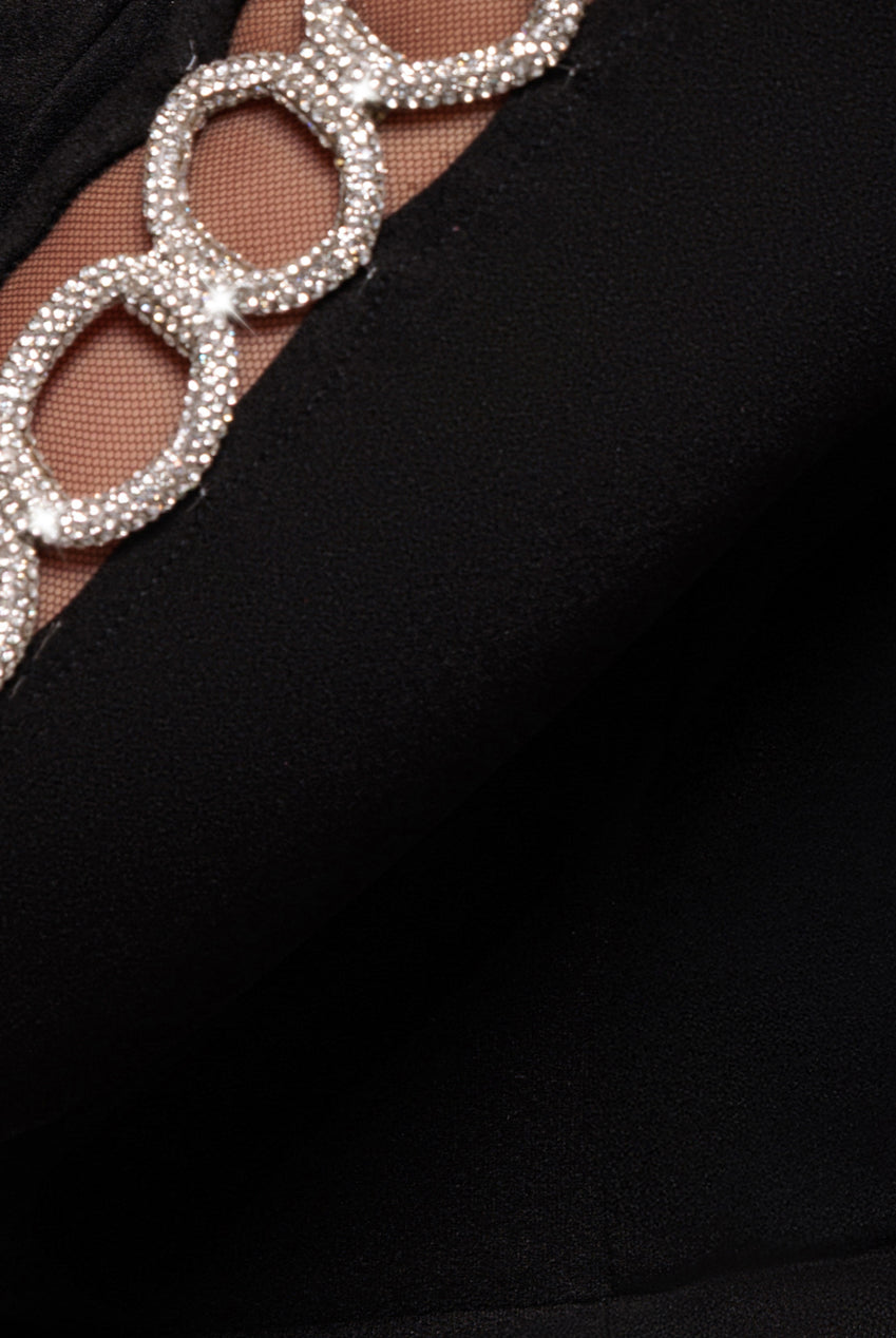 Embellished Diamante Sleeve Bardot Maxi Dress - Black DR4424