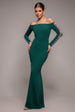 Embellished Diamante Sleeve Bardot Maxi Dress - Emerald Green by Goddiva