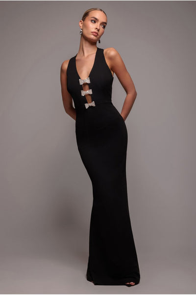 Black - Embellished Diamante Bow Mermaid Halter Neck Maxi Dress - Black by Goddiva