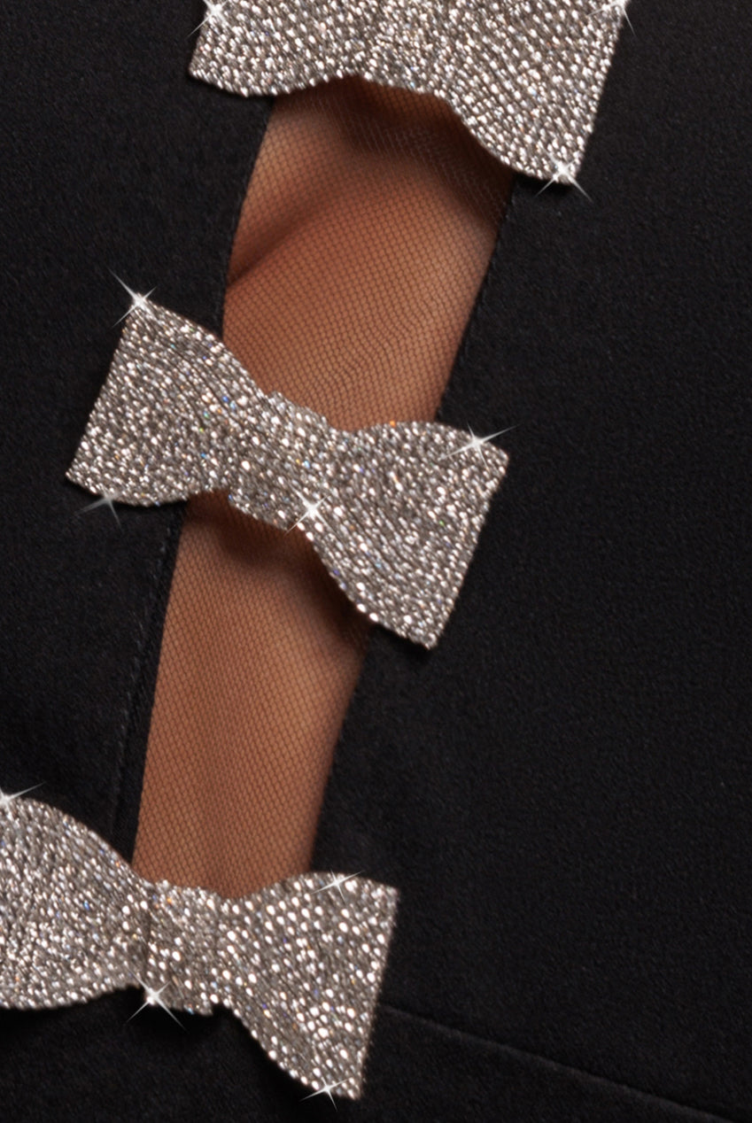 Embellished Diamante Bow Mermaid Halter Neck Maxi Dress - Black DR4432