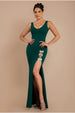 Diamante Brooch Thigh Split Mermaid Maxi Dress - Emerald by Goddiva