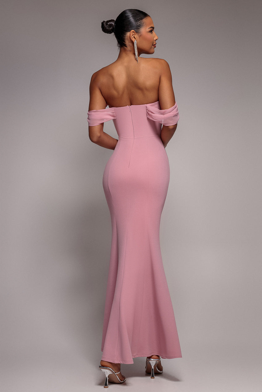 Bardot Scuba & Chiffon Cowl Maxi Dress - Blush Pink DR4438QZ